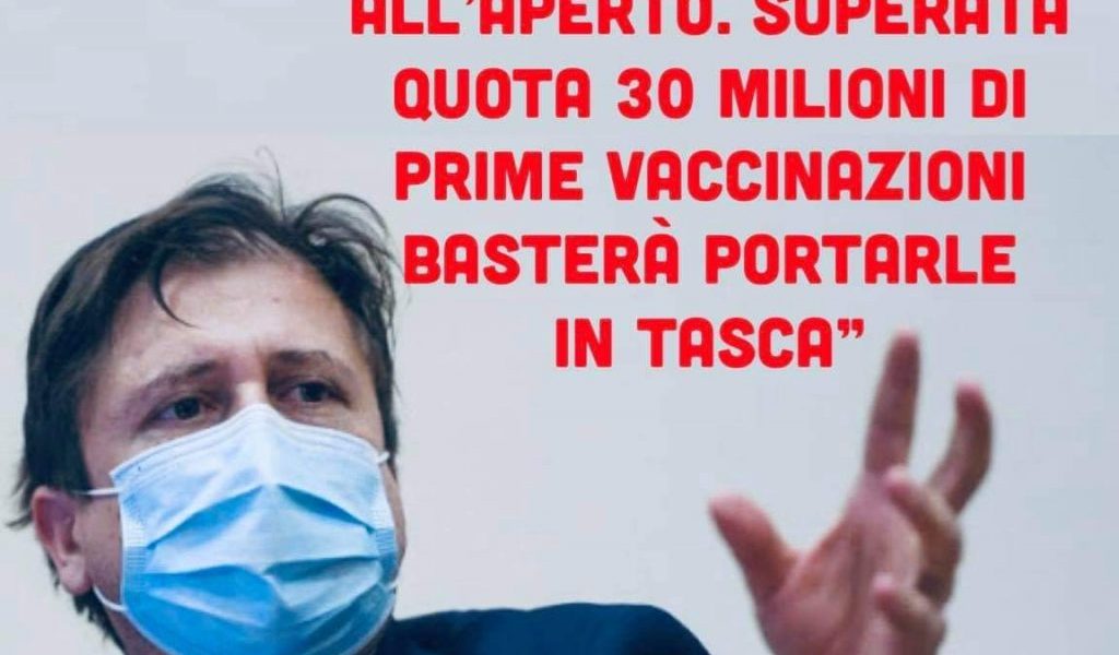 Sileri: ”Stop alla mascherina all’aperto superate 30 milioni di prime dosi di vaccino. Basterà portarle in tasca”